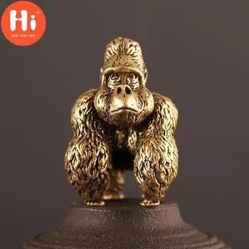 Привет, бронзовая статуя гориллы, украшение для офиса, стола, миниатюрная медная фигурка обезьяны, брелок для ключей, кольцо, подвеска, домашний декор, подарок для детей, ToyHi