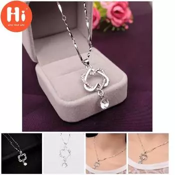 Привет цепь кулон леди ожерелье Женский сплав чокер Двойное сердце девушка крест ожерелья часы аксессуар серебряный