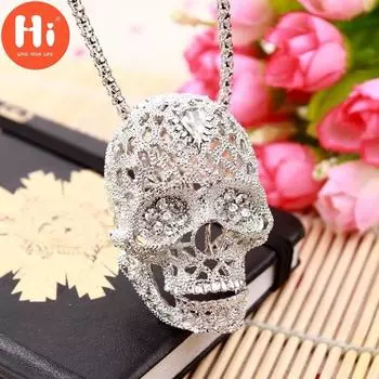 Привет Череп Ожерелье Старинные Европейские Ювелирные Изделия Полые Кристаллы Длинный Свитер Цепи Подвеска Череп Ожерелье