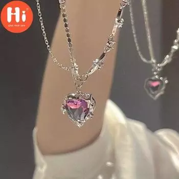 Привет Цветное Цирконовое Сердце Ожерелье для Женщин Нишевый Дизайн Романтическая Цепочка На Ключицу Изысканные Ювелирные Изделия Для Вечеринки