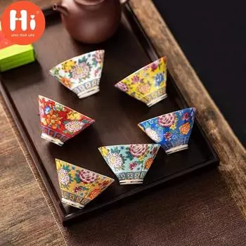 Привет Цзиндэчжэнь, эмалированная цветная керамическая чашка для чая, фарфоровая маленькая чайная чашка, чайный сервиз, офисная посуда для напитков