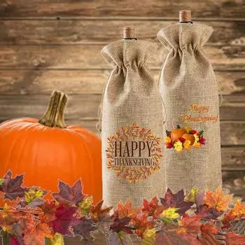 Привет, День благодарения, тыквенный винный мешок с принтом, льняной пылесборник для бутылки вина, защитный чехол для стекла, украшение для вечеринки, банкета, осенний подарок