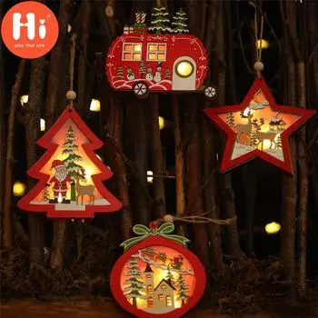 Привет елка Рождественский деревянный звездный шар автомобиль светодиодный светильник подвесной орнамент домашний декор для вечеринки Hi