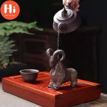 Привет, фиолетовая глина, коза, чай, украшения для домашних животных, керамическая фигурка животного, чайный поднос, аксессуары, креативные 12 знаков зодиака, овцы, поделки, домашний декор, привет