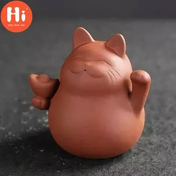 Привет, фиолетовая глина, счастливый милый кот, чай, домашнее животное, украшение для дома, чайного домика, ремесла, керамические украшения с животными, чайный сервиз Hi A