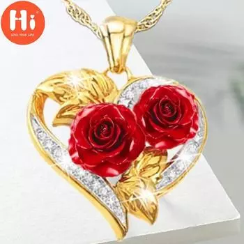 Привет, изысканное ожерелье с цветком розы для женщин, подвеска в форме сердца с кристаллами и стразами, подвеска для невесты, свадьбы, годовщины, подарок на день Святого Валентина золотой