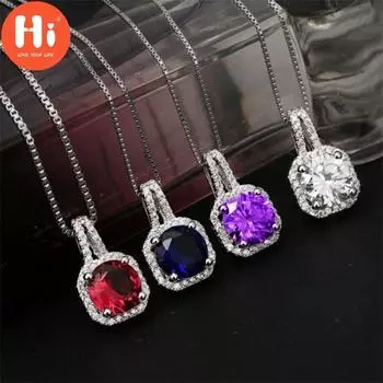 Привет Изысканные Ювелирные Изделия Элегантный Кристалл Квадратный Камень Кулон Цепи Женское Красивое Ожерелье Мода 1.0x1.5cm красный