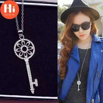 Привет изысканный инкрустированный горным хрусталем ключ кулон длинная цепочка ожерелье женские ювелирные изделия свитер-цепочка украшения
