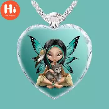 Привет Изысканный Креативный Ангел Принцесса Кристалл Ожерелье Персиковое Сердце Ожерелье Модное Женское Хрустальное Ожерелье День Святого Валентина Подарок на Годовщину Ювелирные Изделия 1