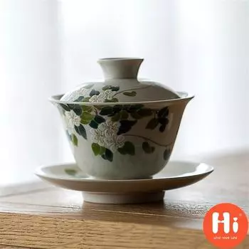 Привет Керамическая чайная кружка Gaiwan Чашка с ручной росписью и блюдцем Посуда для напитков 175 мл