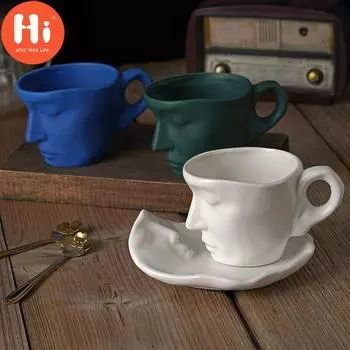 Привет, керамическая чашка для кофе и блюдце, креативный абстрактный художественный дизайн, матовые цвета макарон, послеобеденный чай, кофейная кружка, кухонная посуда красный