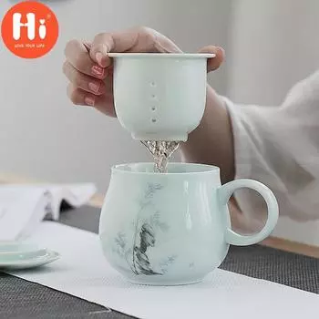 Привет керамическая чашка с крышкой и фильтром Офисная чашка для воды Домашняя посуда для напитков 340 мл