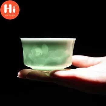 Привет керамическая чашка с ручной резьбой в виде лотоса и дракона Jingdezhen Celadon Master Tea Cups 100 мл
