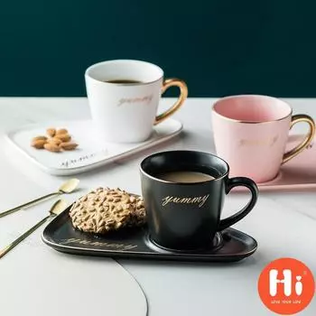 Привет керамическая кофейная кружка стакан десертная чайная чашка с блюдцем ложка фарфоровый чайный сервиз 260 мл A