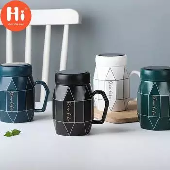 Привет керамическая кружка с крышкой, домашняя чашка для питья, офисная чашка, кофейная чашка, чашка для пары, большая вместительная чашка для воды, чашка для завтрака темно-синий