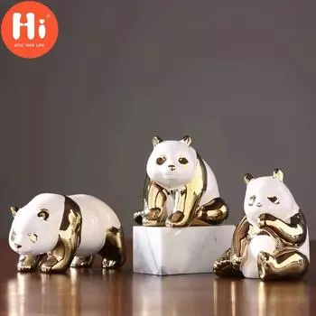 Привет, керамическая милая золотая панда, поделки, офисная настольная фигурка, ТВ-шкаф, украшение для дома, статуя животного, сувенирные подарки, привет