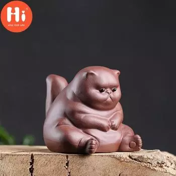 Привет, керамические фигурки животных, фиолетовая глина, чай, домашнее животное, милый кунг-фу, маленький злой кот, поделки, украшения для дома, автомобиля, подарки, привет A