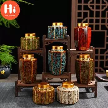 Привет, керамические винтажные герметичные банки, контейнеры для чая, креативная ручная печать, сменная печь, маленькая бутылка для хранения конфет, кофейный бак, контейнер для еды Hi