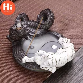 Привет, керамический дракон и белый тигр, курильница с обратным потоком, домашний декор, держатель для ароматических палочек, водопад, курильницаHi A