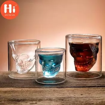 Привет Кофейная кружка Двойной кристалл Череп Голова Стеклянная чашка Виски Вино Водка Бар Клуб Пиво Бокал для вина A