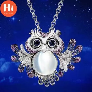 Привет, красочный кулон, ожерелье с совой, ожерелье с животными, блестящее вечернее ожерелье, аксессуары с кристаллами для женщин, модные ювелирные изделия Kpop, ожерелье с подвеской Pendant and Chain