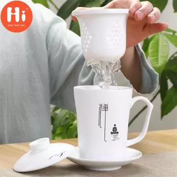 Привет, креативная простая чайная чашка с фильтром, керамическая одиночная кунг-фу, офисная кружка для воды с крышкой, чайный сервиз, бытовой белый фарфор, чайная чашка, подарок