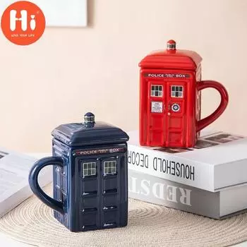 Привет, креативная ретро-чашка для полицейской будки, керамическая чашка, керамическая чашка для телефонной будки с чашкой в форме крышки красный