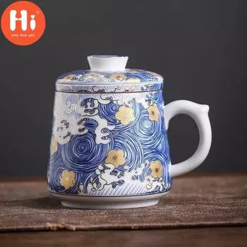 Привет, креативные кофейные кружки цвета эмали, керамические чайные чашки ручной работы, фарфоровая чайная чашка высокого качества с крышкой и фильтром, чайная церемония 1 mug