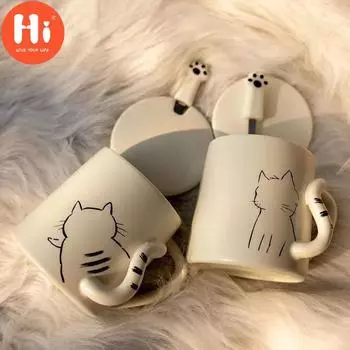 Привет кружки женская ложка кофейная чашка керамическая пара стиль простая домашняя чашка для питья чашка для завтрака с молоком и чашка чая