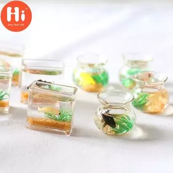 Привет кукольный домик миниатюрная стеклянная чаша для аквариума аквариум кукольный дом домашний орнамент Привет Round cylinder