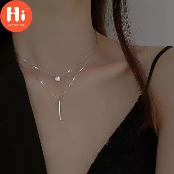 Привет квадратный флэш-бриллиант круглый двойное ожерелье женская цепочка на ключицы ювелирные украшения вечерние свадебные аксессуары серебряный