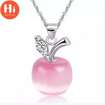 Привет Линдон Яблоко Кулон Aecklace Ювелирные Изделия Серебрение Циркон Свадебная Вечеринка Подарок розовый