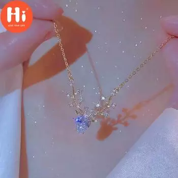 Привет милое ожерелье с подвеской в виде головы оленя с рогами оленя для женщин, модное ожерелье с цирконом, очаровательная цепочка-чокер, вечерние ювелирные изделия, подарок Bijoux белый