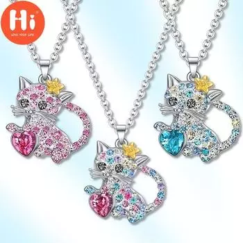 Привет, милый кот, ожерелье, милая девушка, ожерелье, кулон, женские ювелирные аксессуары, цвет домашнего животного, красивое ожерелье с мультяшным рисунком, Хэллоуин, Рождество розовый