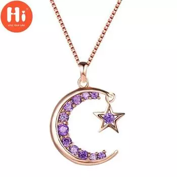 Привет Мода Луна и Звезда Фиолетовый Белый Камень Подвески Цепи Ожерелья Свадебные Украшения Подарки