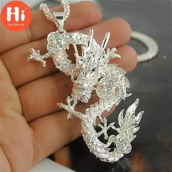 Привет, мода, новое золотое и серебряное китайское ожерелье с драконом, длинное ожерелье с бриллиантовым драконом, цепочка для свитера, ювелирные изделия серебряный