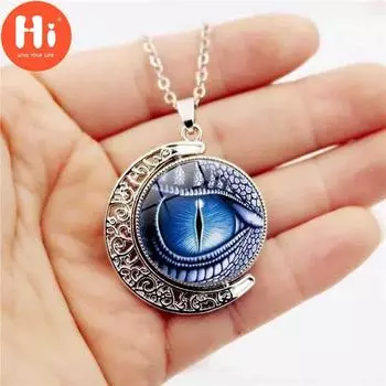 Привет мода унисекс вращающийся круглый драконий глаз полумесяц кулон длинная цепочка серебряный
