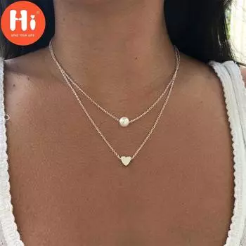 Привет мода жемчуг любовь двойное ожерелье аксессуары женское ожерелье простой подарок серебряный