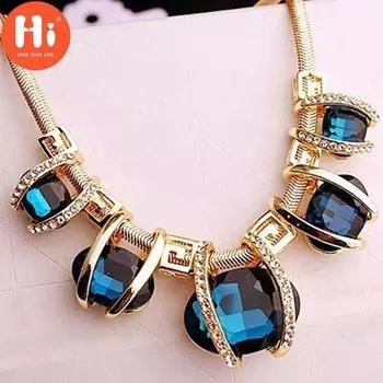 Привет мода женщин кристалл кулон золотая цепочка колье красота заявление нагрудник ожерелье синий