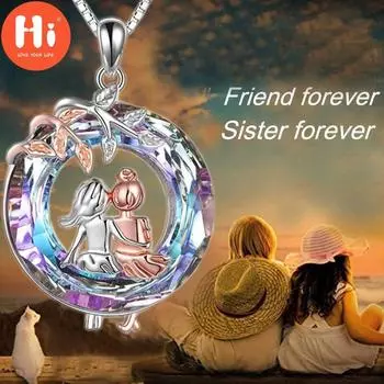 Привет модное милое ожерелье для девочек и сестер, индивидуальное дикое круглое цветное кулон в форме листа, элегантное ожерелье с подвеской из искусственного хрусталя синий