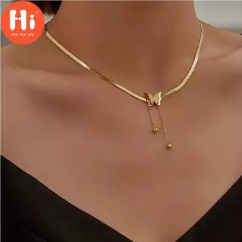 Привет, модные высококлассные ювелирные изделия из нержавеющей стали 316L, матовое 2-слойное колье-бабочка, подвески, цепочка из змеиной кости, ожерелья, подвески для женщин золотой