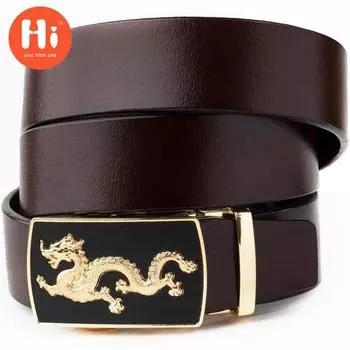 Привет мужской кожаный ремень Роскошные дизайнерские ремни Мужчины Высокое качество Мужской ремень с металлической пряжкой 110cm коричневый