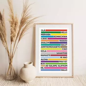 Привет на разных языках, настенная живопись маслом Hi Hola Ciao Salut Aloha Ni Hao, офисный вход, украшение, плакат 21cm30cm NoFrame