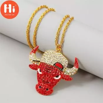 Привет, новая мода, циркон Red Bull, большой кулон, ожерелье, ювелирные изделия в стиле хип-хоп, женские и мужские золотые металлические длинные веревочные цепочки, ожерелья, подарки золотой