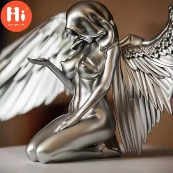 Привет, новое искусство, статуя богини ангела, крылья, плащ, Кепка, домашнее украшение, украшение для рабочего стола, украшение для спальни, фигурка серебряный