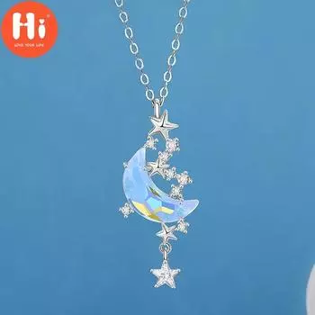 Привет, новое ожерелье с подвеской в виде звезды и луны, ожерелье с лунным камнем, женская мода, подарок на день Святого Валентина, годовщину