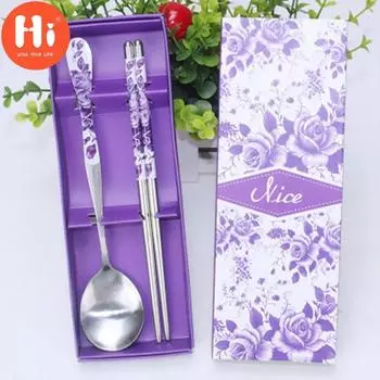 Привет новый китайский стиль элегантный нескользящий дизайн палочки для еды из нержавеющей стали ложка подарочный набор продвижение продаж красный