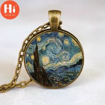 Привет новый классический кулон «Звездная ночь» ожерелье Ван Гога стеклянные подвески с художественной росписью винтажные ювелирные изделия ожерелья с луной и звездами бронзовый