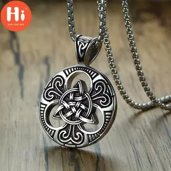 Привет новый ретро-панк мужской ирландский кельтский узел любви Троицы круглый треугольный кулон ожерелье Ретро мужские ювелирные изделия серебряный