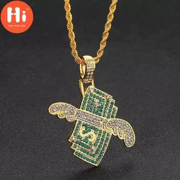 Привет новый золотой кубический циркон Iced Out цепь летающие деньги хип-хоп ювелирные изделия кулон ожерелье для мужчин женщин подарки золотой
